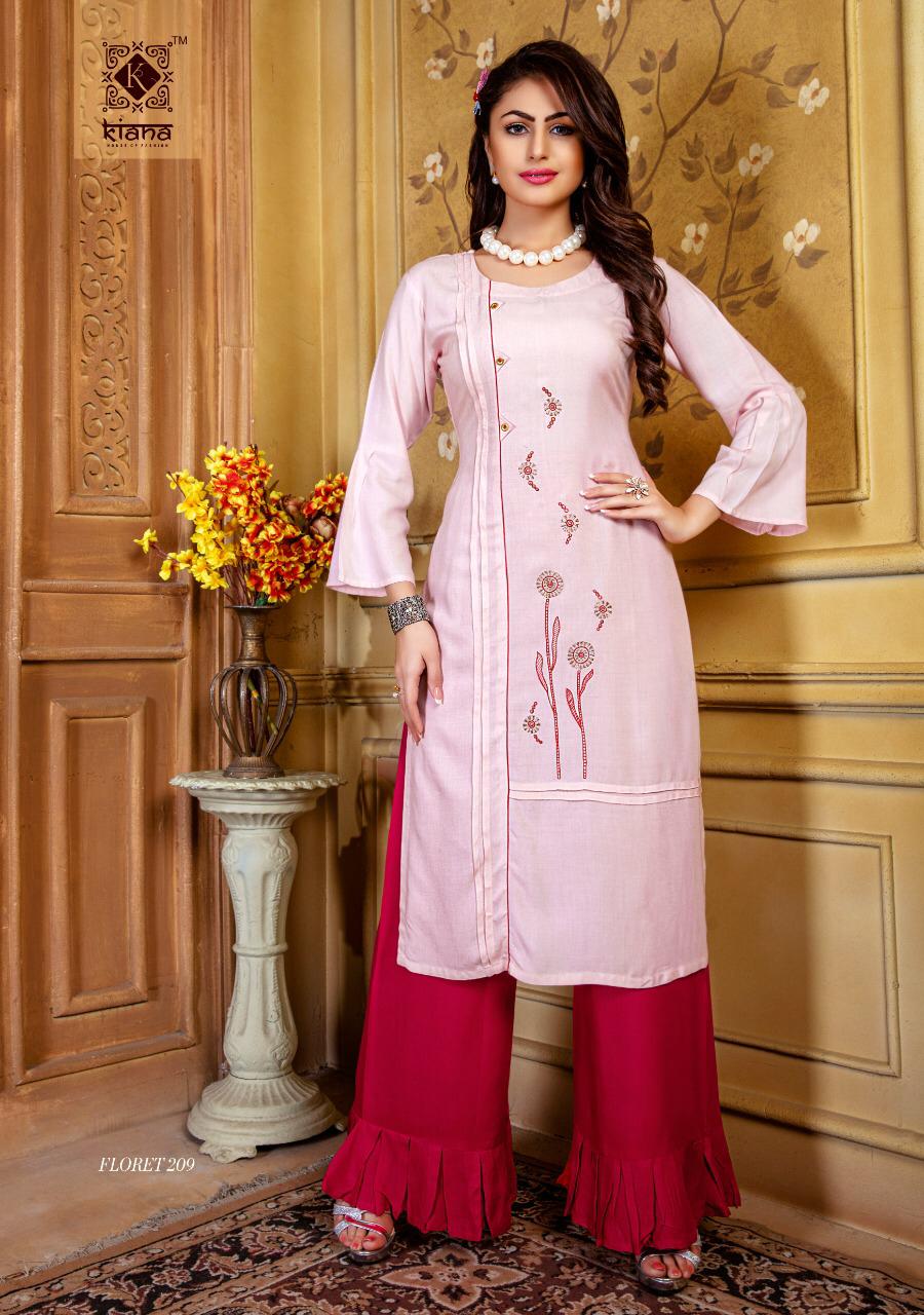 Marvellous Beige Colored Partywear Embroidered Pure Muslin-Silk Kurti-Palazzo  Set